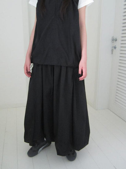 ang project Vintage Black Drawstring Bloom Skirt with Ruffled Hem
