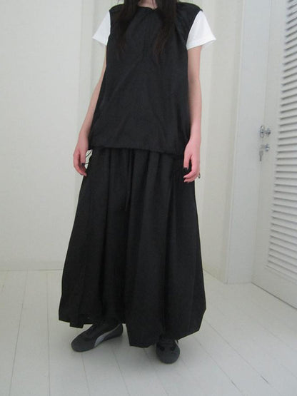 ang project Vintage Black Drawstring Bloom Skirt with Ruffled Hem
