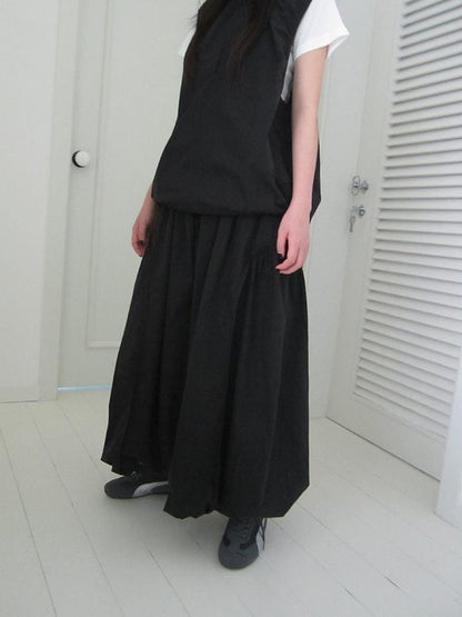 ang project Vintage Black Drawstring Bloom Skirt with Ruffled Hem