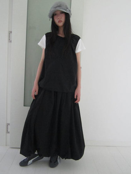 ang project Vintage Black Drawstring Bloom Skirt with Ruffled Hem