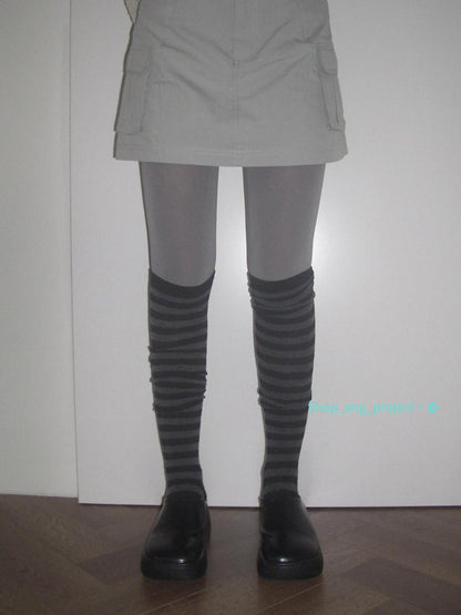 ang project Vintage Black Gray Stripe High Socks
