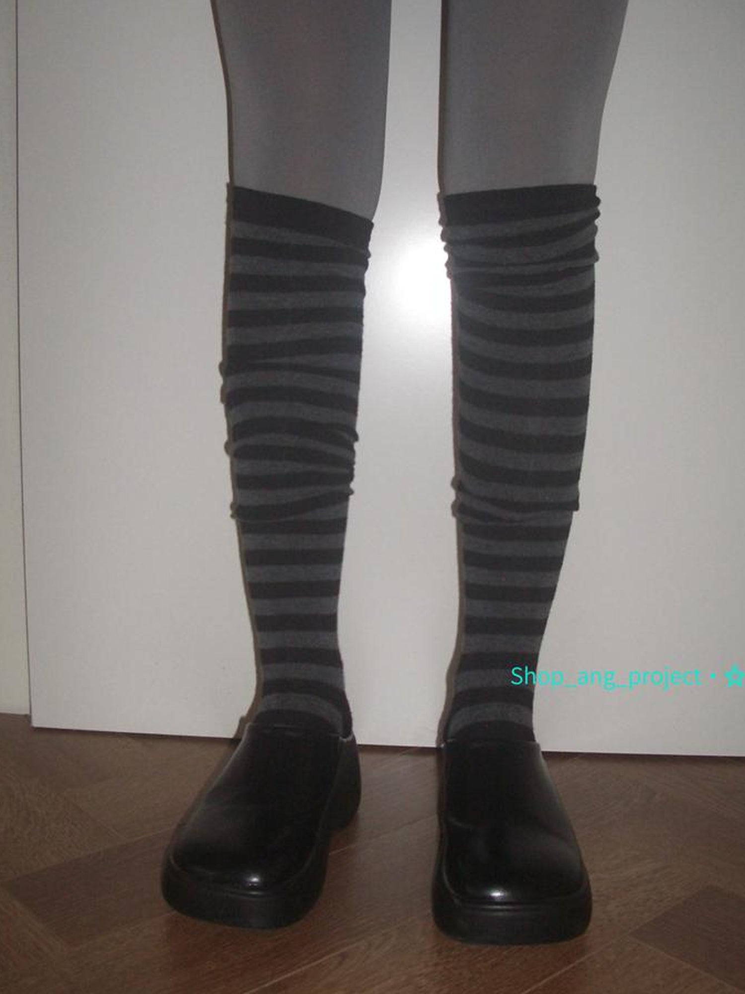 ang project Vintage Black Gray Stripe High Socks