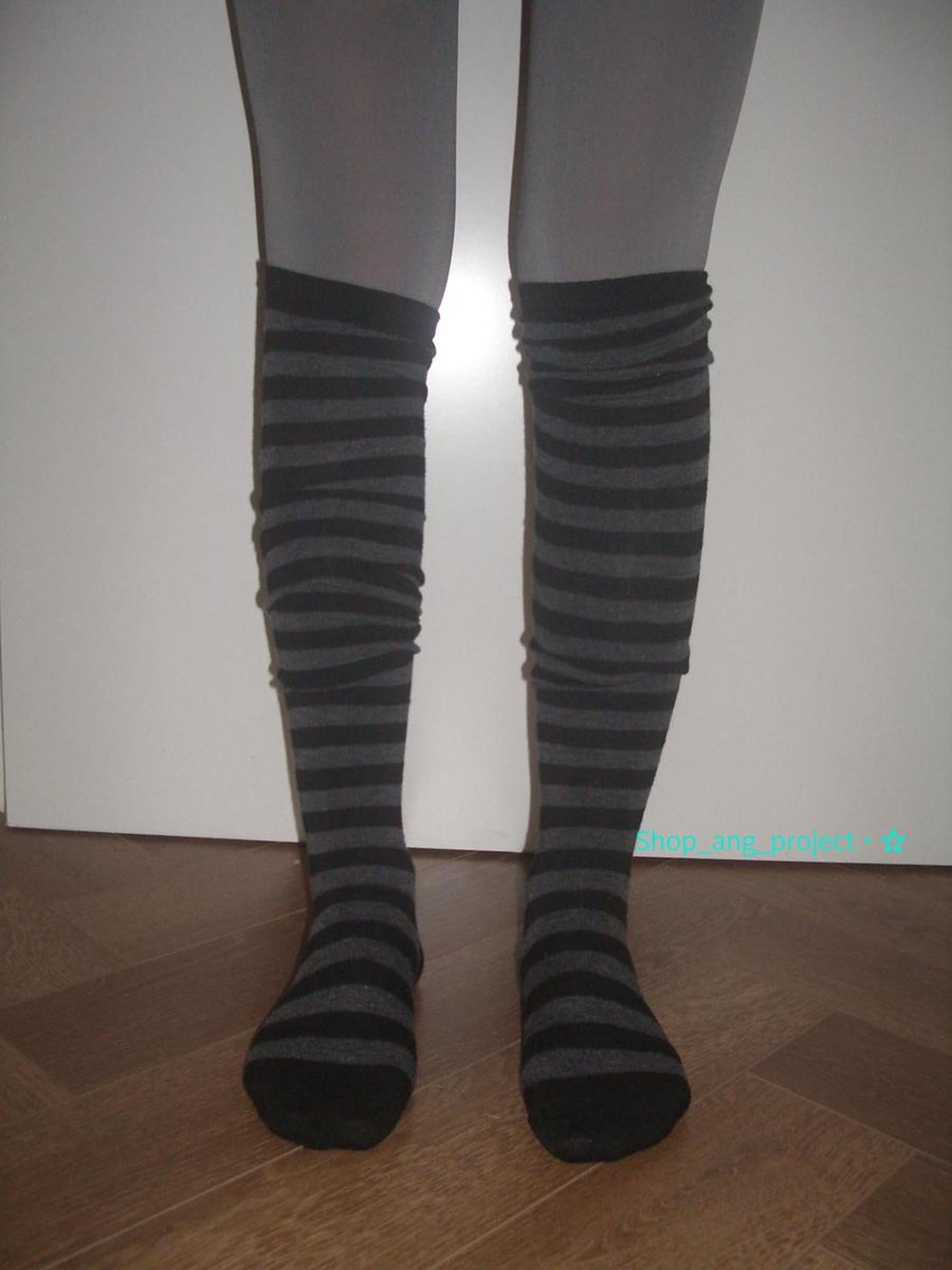 ang project Vintage Black Gray Stripe High Socks