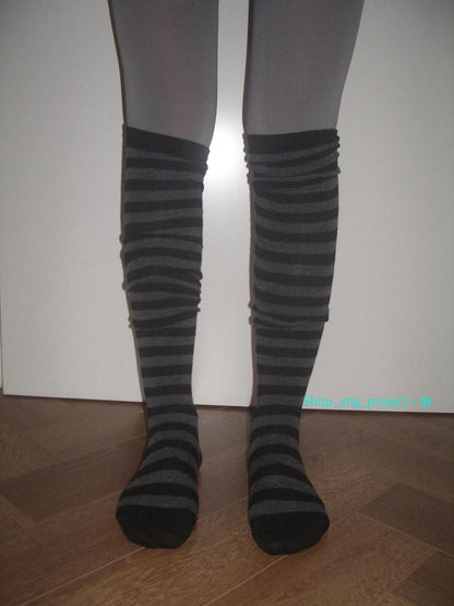 ang project Vintage Black Gray Stripe High Socks