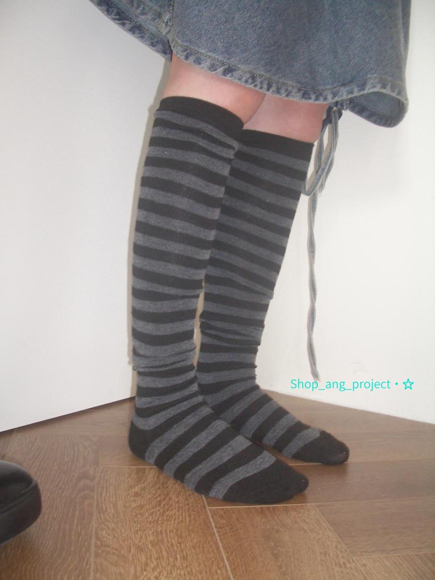 ang project Vintage Black Gray Stripe High Socks