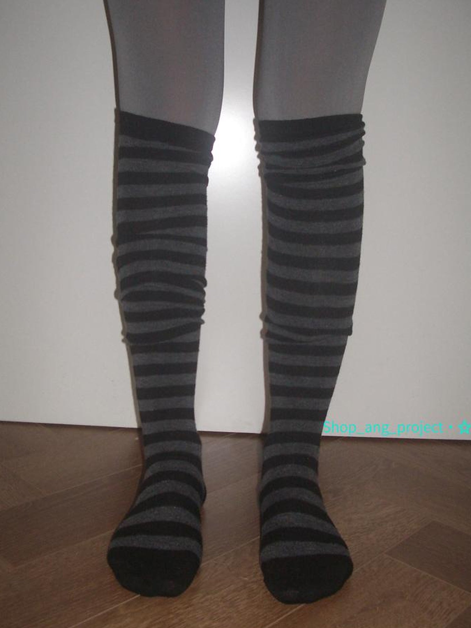 ang project Vintage Black Gray Stripe High Socks