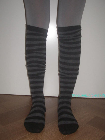 ang project Vintage Black Gray Stripe High Socks