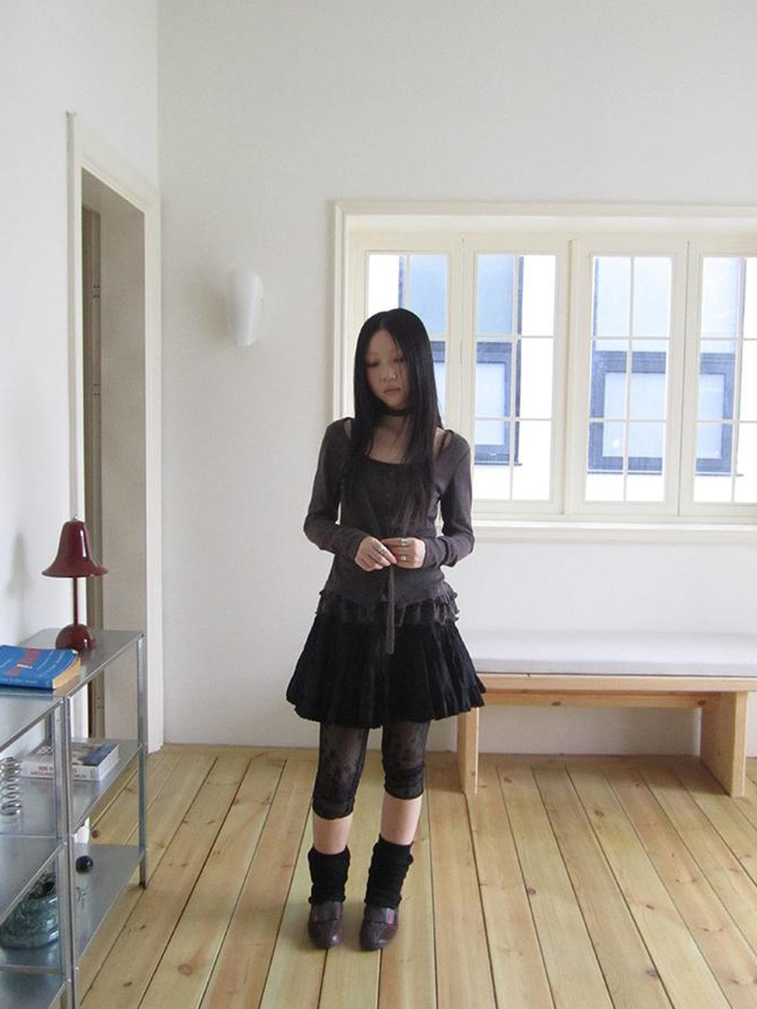 ang project Vintage Black Lace Trim A Line Skirt With Elastic Waist