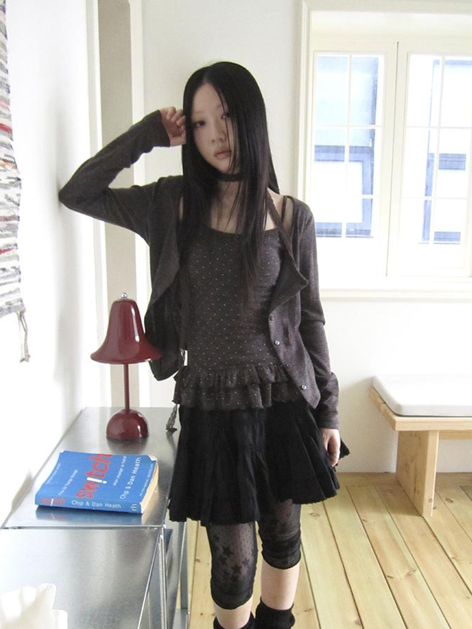 ang project Vintage Black Lace Trim A Line Skirt With Elastic Waist