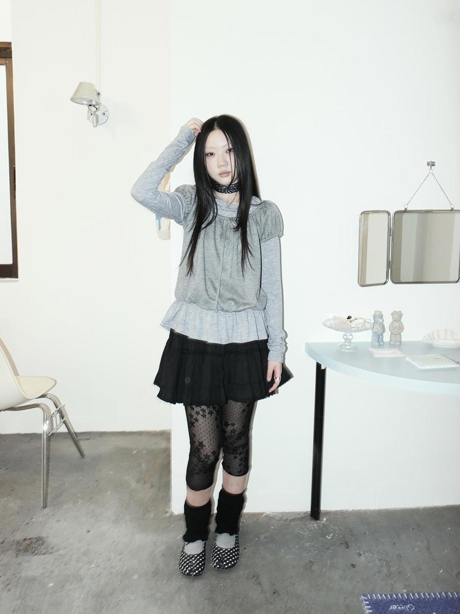 ang project Vintage Black Lace Trim A Line Skirt With Elastic Waist