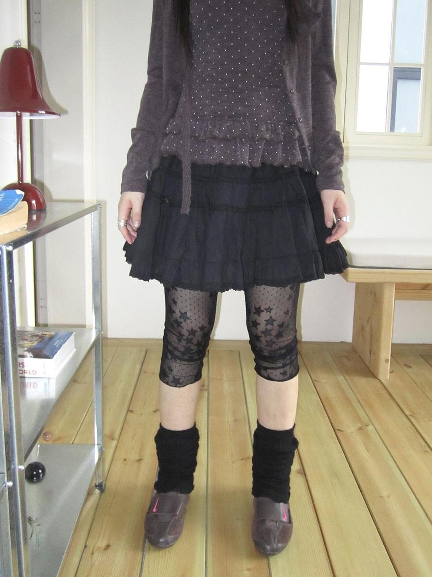 ang project Vintage Black Lace Trim A Line Skirt With Elastic Waist