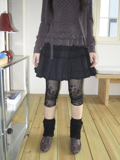 ang project Vintage Black Lace Trim A Line Skirt With Elastic Waist