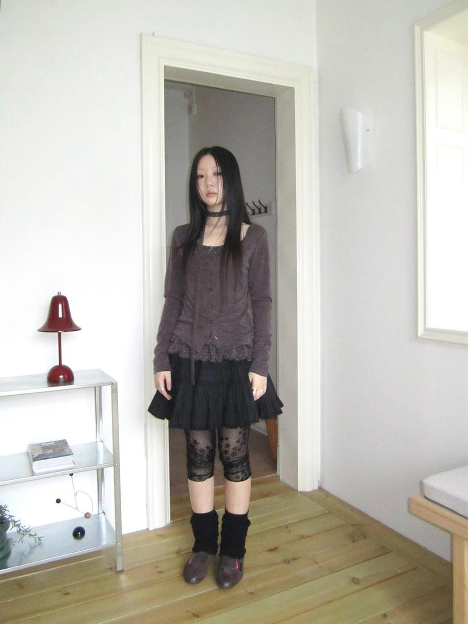 ang project Vintage Black Lace Trim A Line Skirt With Elastic Waist
