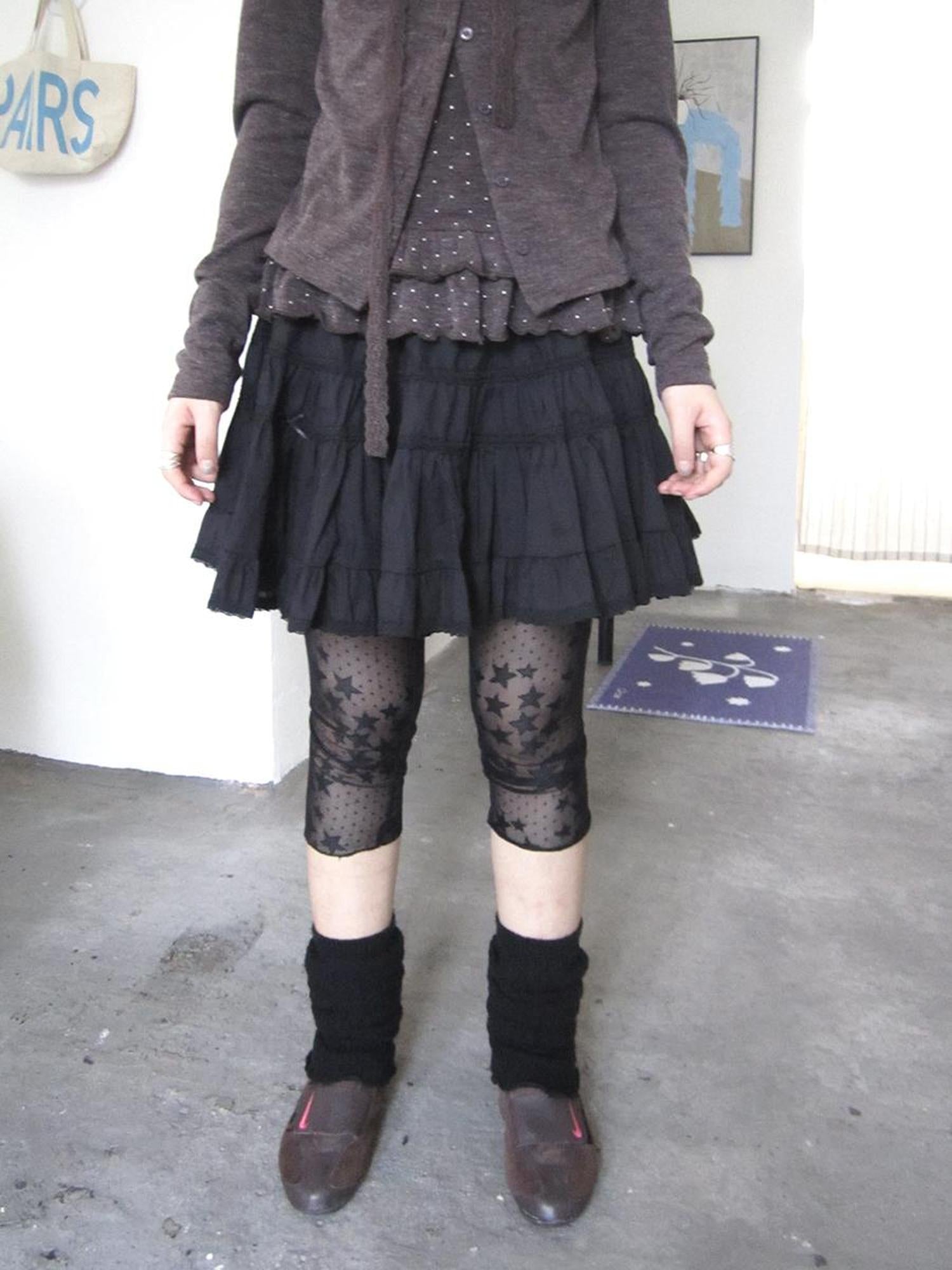 ang project Vintage Black Lace Trim A Line Skirt With Elastic Waist