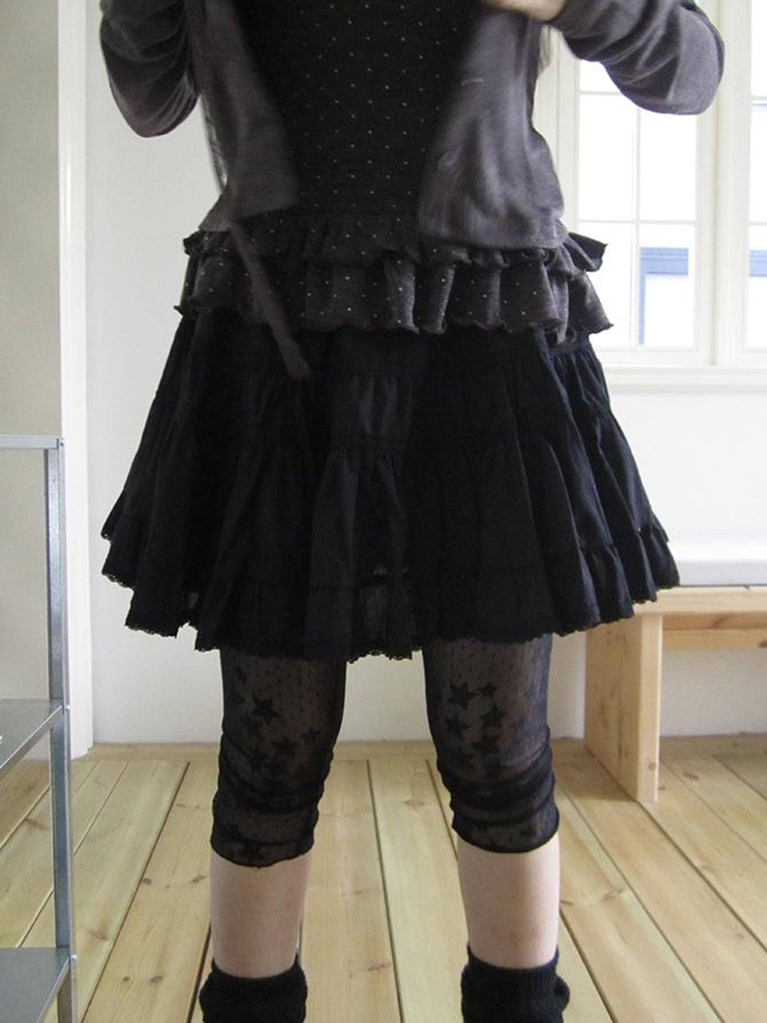 ang project Vintage Black Lace Trim A Line Skirt With Elastic Waist
