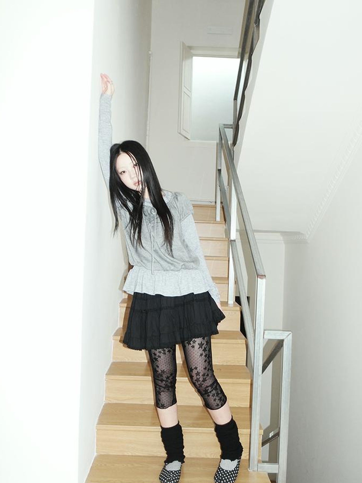 ang project Vintage Black Lace Trim A Line Skirt With Elastic Waist