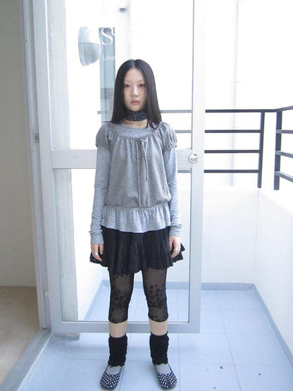 ang project Vintage Black Lace Trim A Line Skirt With Elastic Waist