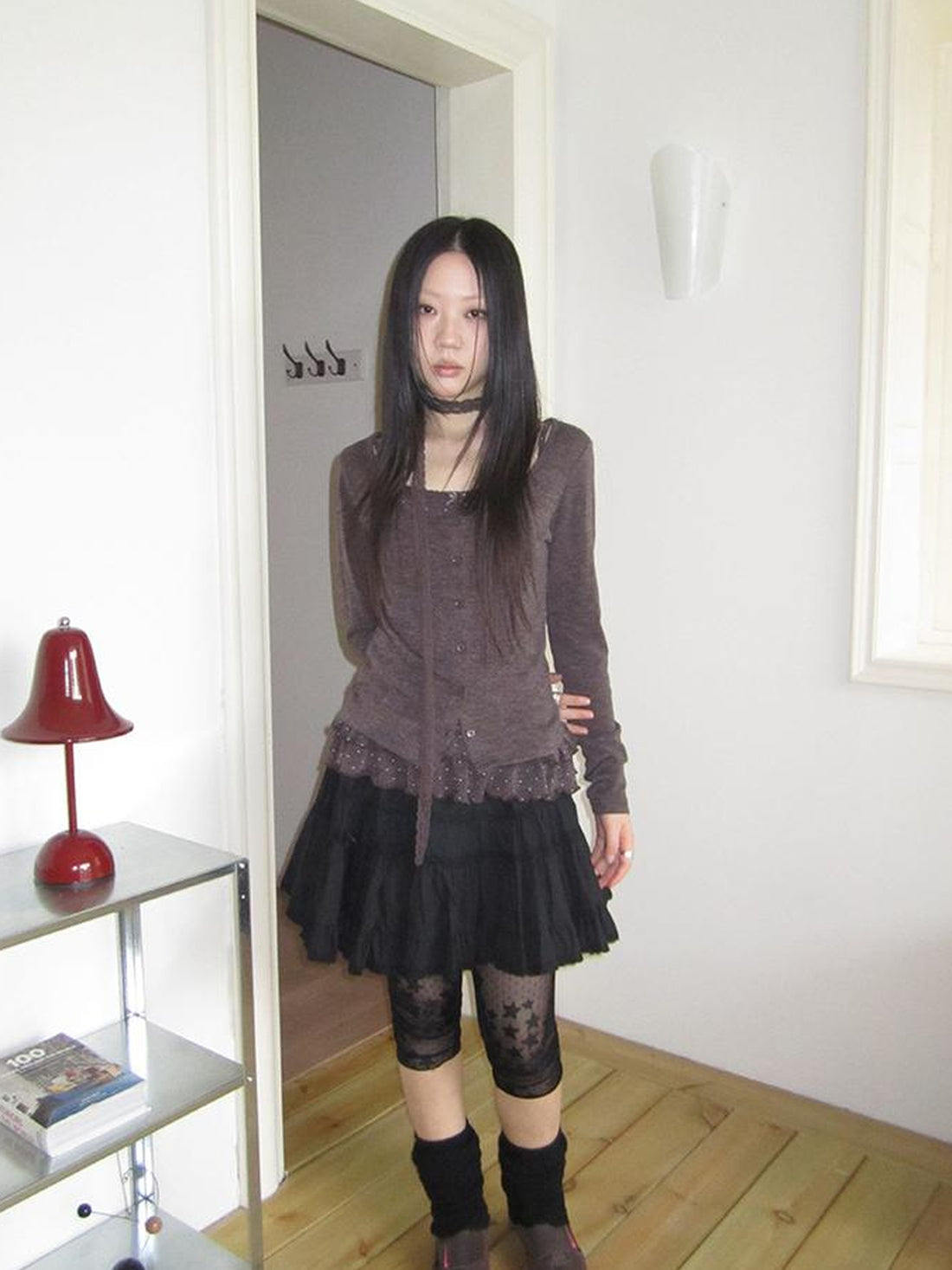 ang project Vintage Black Lace Trim A Line Skirt With Elastic Waist