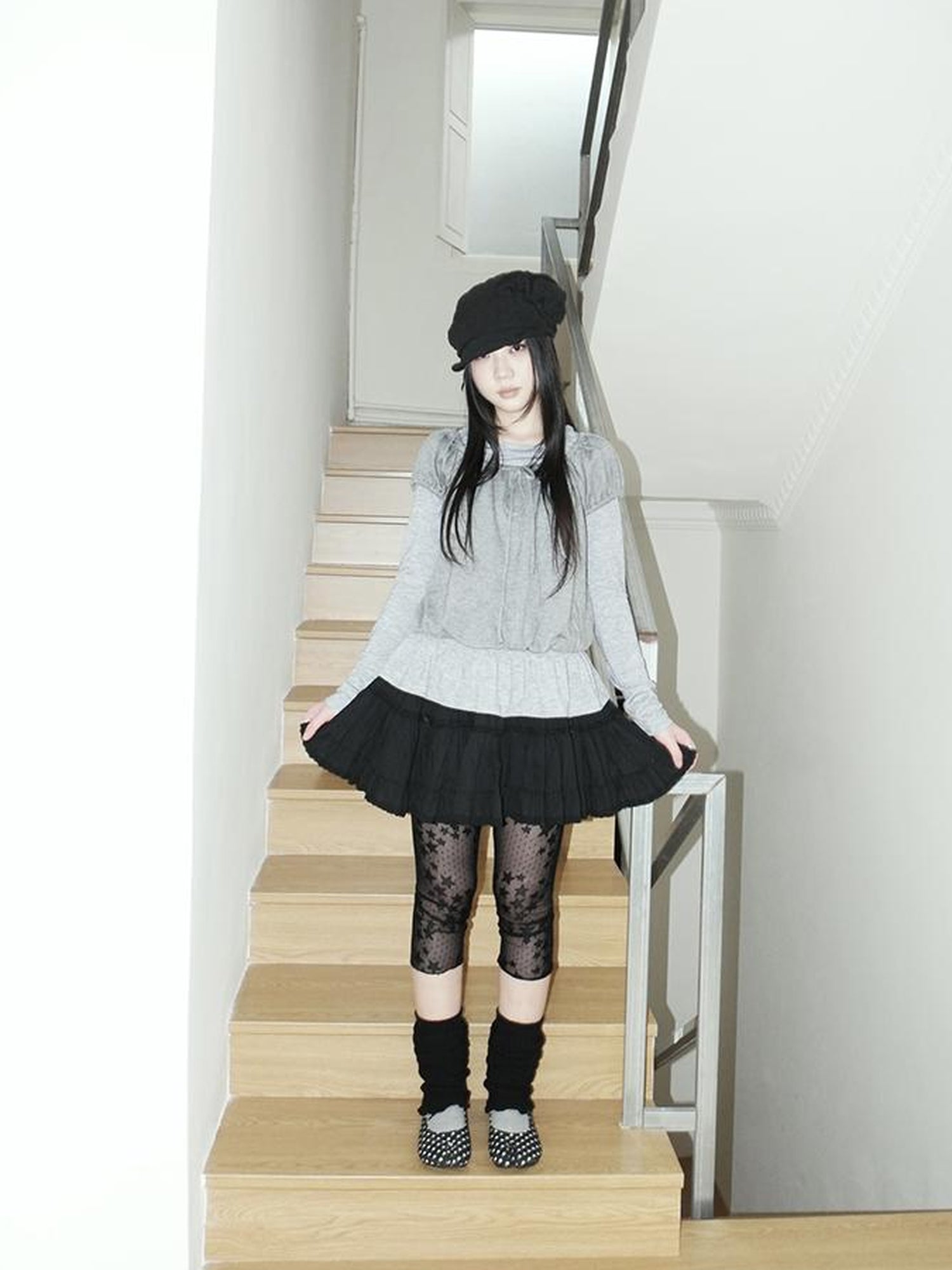 ang project Vintage Black Lace Trim A Line Skirt With Elastic Waist