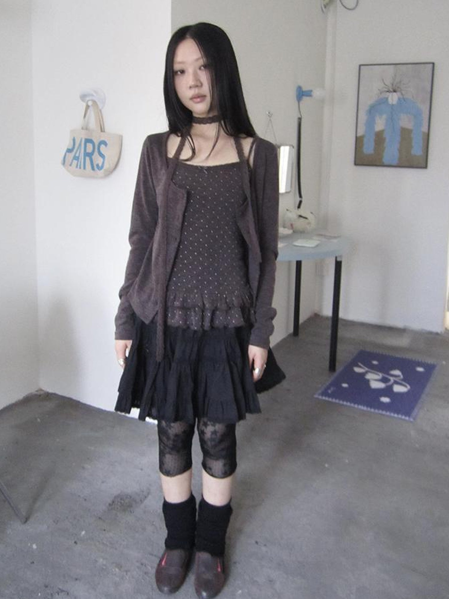 ang project Vintage Black Lace Trim A Line Skirt With Elastic Waist