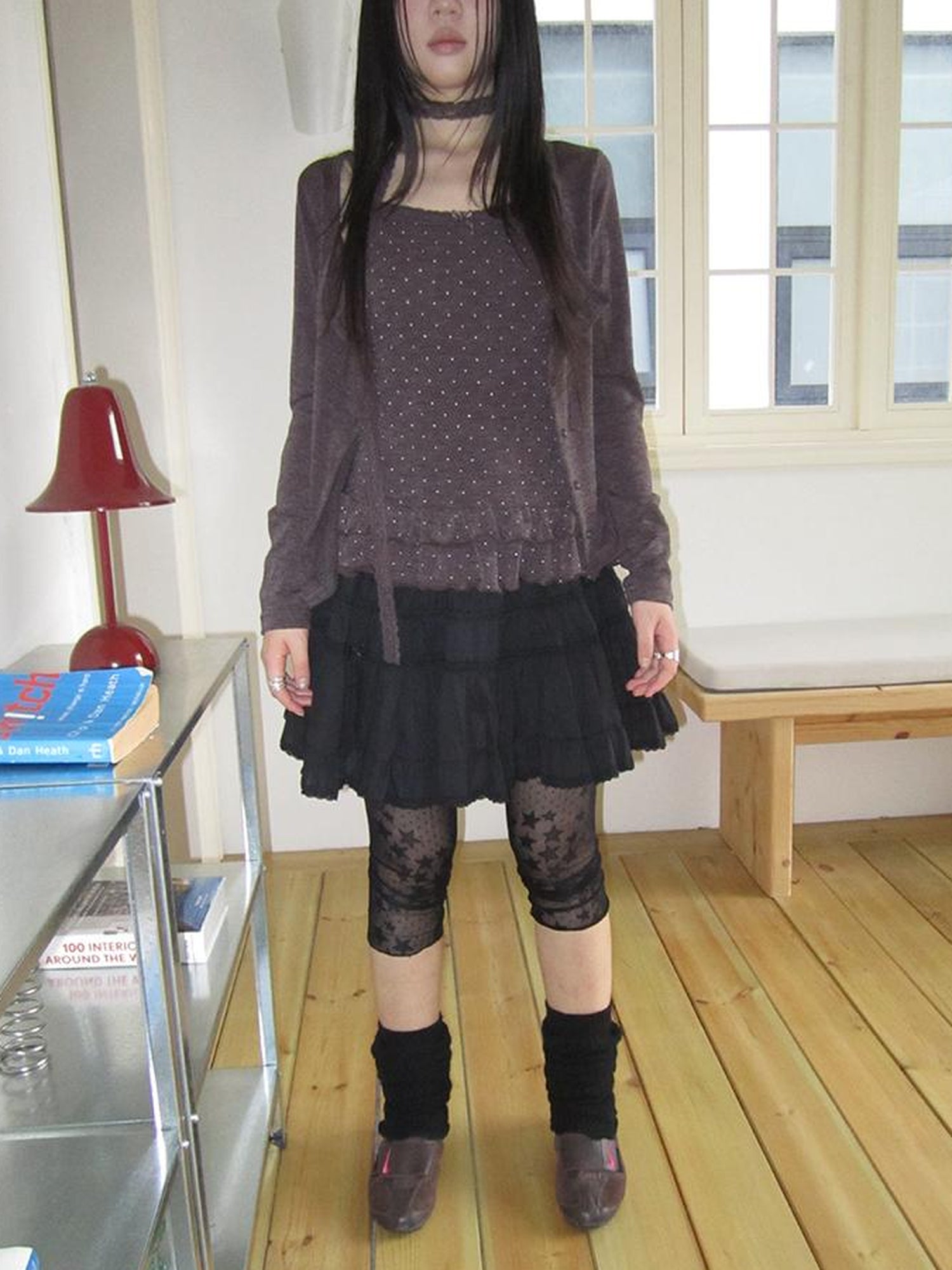 ang project Vintage Black Lace Trim A Line Skirt With Elastic Waist
