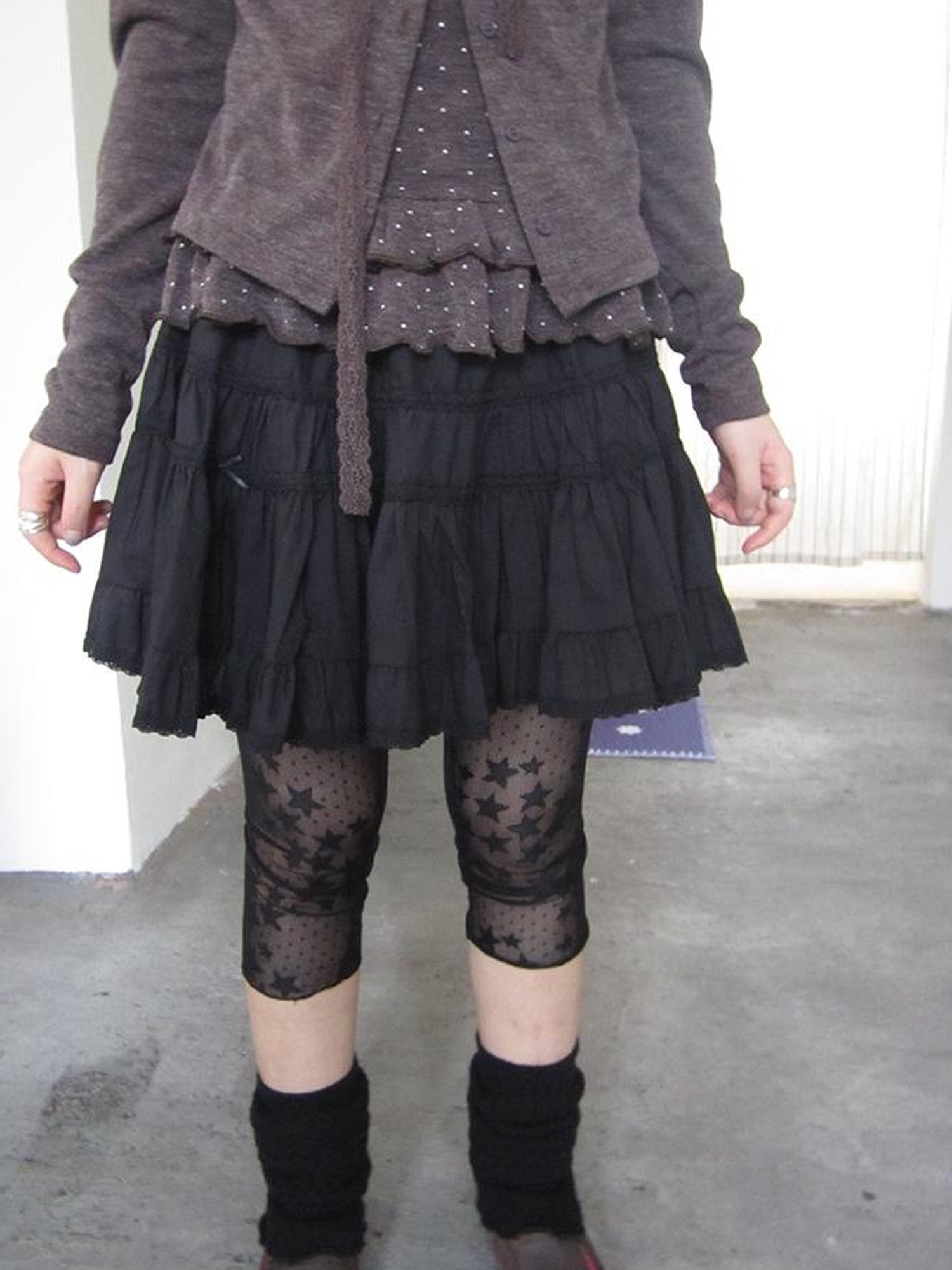 ang project Vintage Black Lace Trim A Line Skirt With Elastic Waist