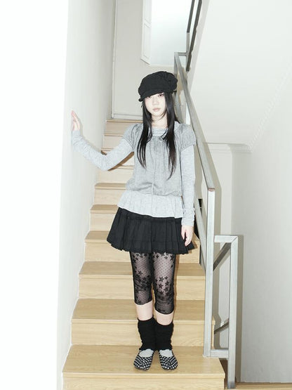 ang project Vintage Black Lace Trim A Line Skirt With Elastic Waist