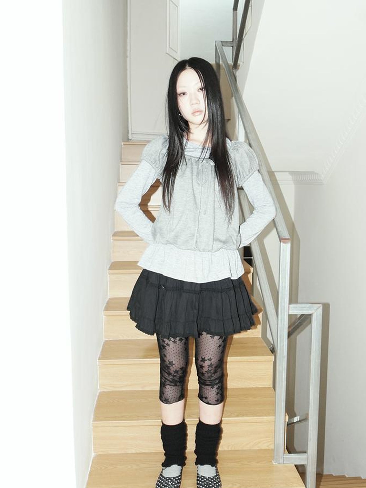 ang project Vintage Black Lace Trim A Line Skirt With Elastic Waist