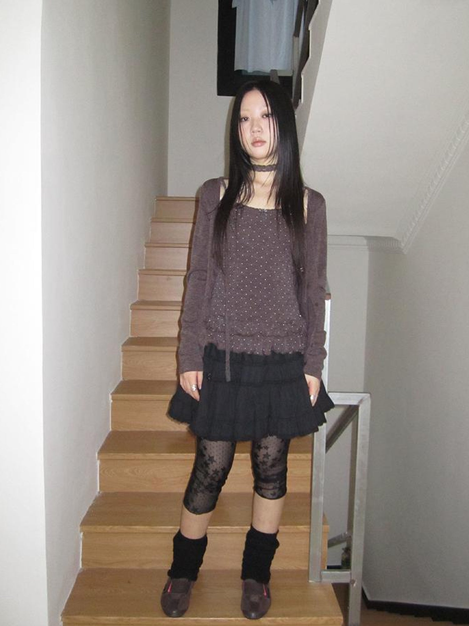 ang project Vintage Black Lace Trim A Line Skirt With Elastic Waist