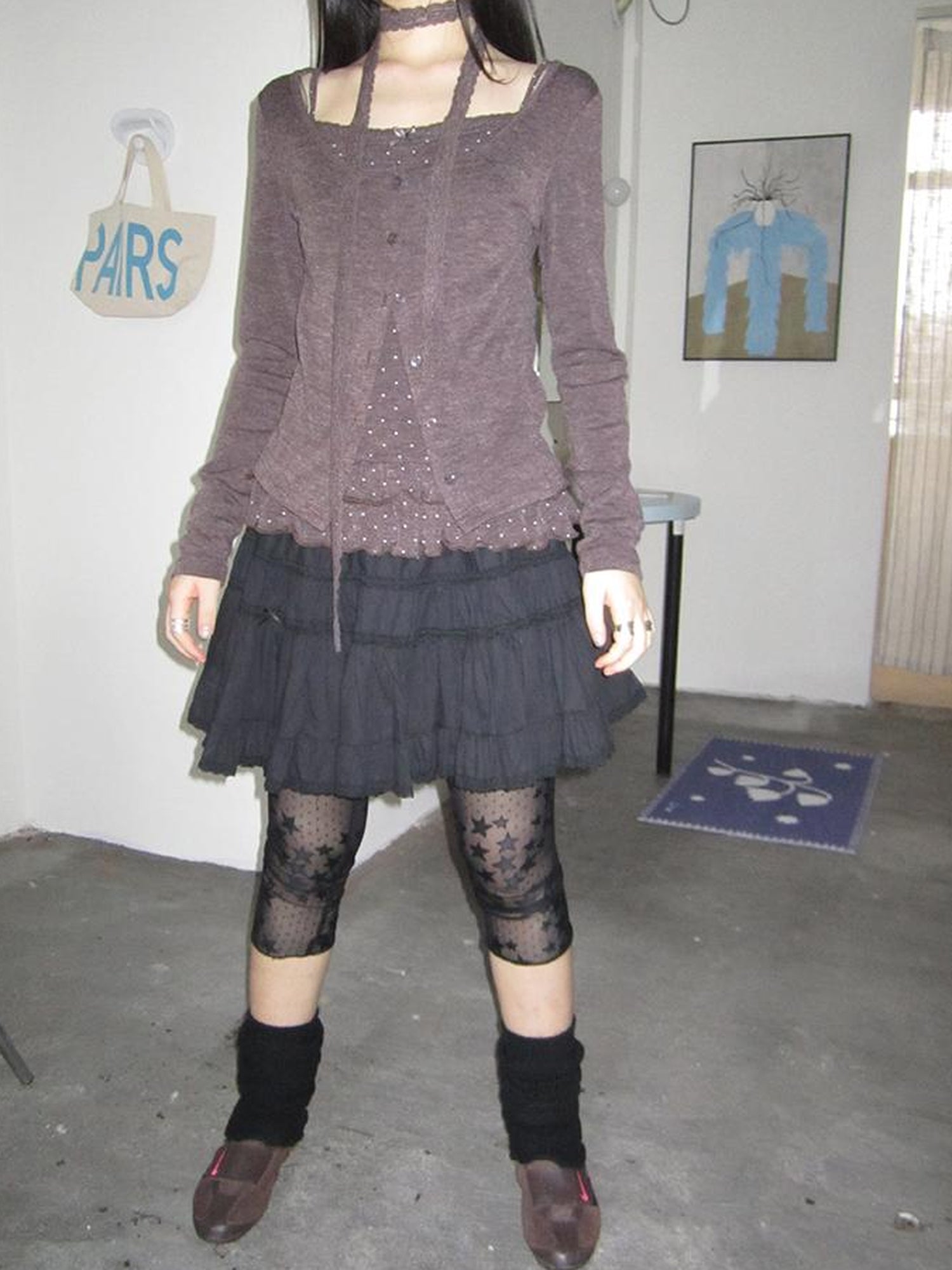 ang project Vintage Black Lace Trim A Line Skirt With Elastic Waist