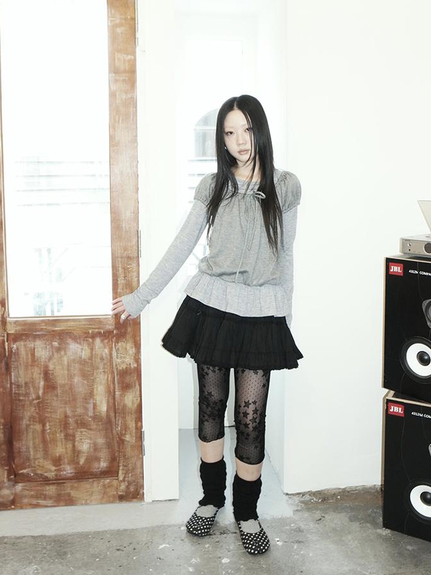 ang project Vintage Black Lace Trim A Line Skirt With Elastic Waist