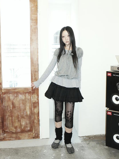 ang project Vintage Black Lace Trim A Line Skirt With Elastic Waist