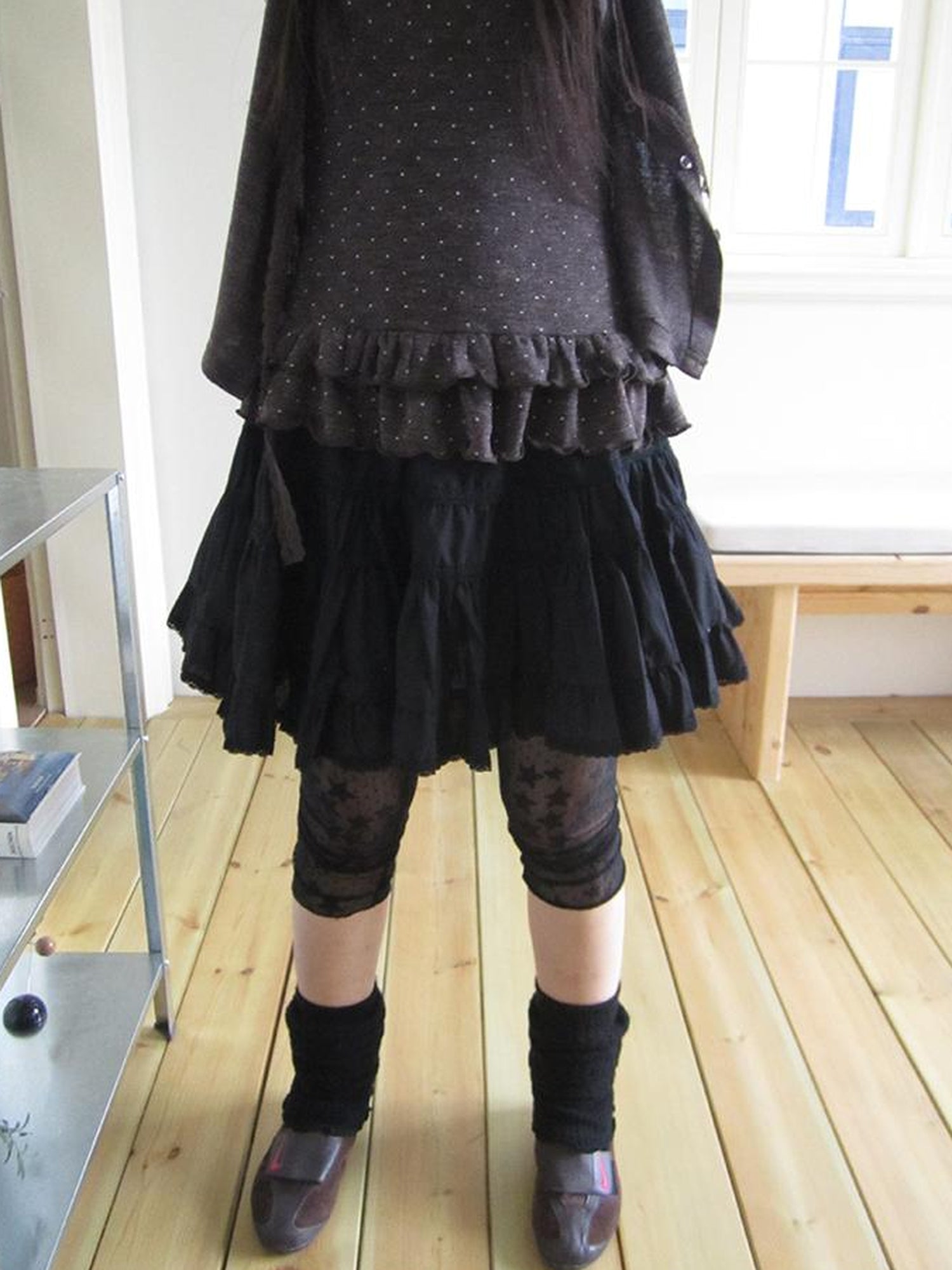 ang project Vintage Black Lace Trim A Line Skirt With Elastic Waist
