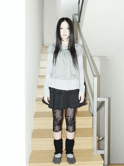 ang project Vintage Black Lace Trim A Line Skirt With Elastic Waist