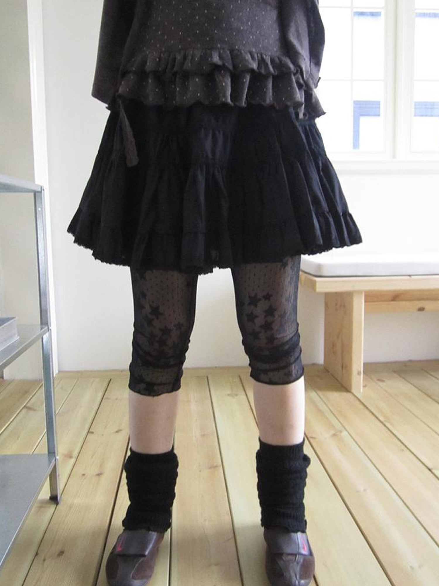 ang project Vintage Black Lace Trim A Line Skirt With Elastic Waist