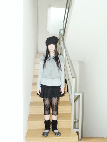 ang project Vintage Black Lace Trim A Line Skirt With Elastic Waist
