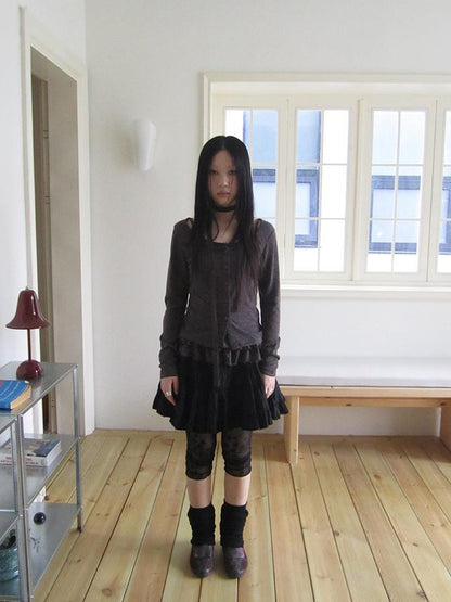 ang project Vintage Black Lace Trim A Line Skirt With Elastic Waist