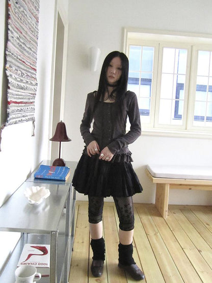 ang project Vintage Black Lace Trim A Line Skirt With Elastic Waist