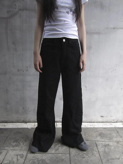 Vintage Black Washed High Waisted Wide Leg Flare Jeans