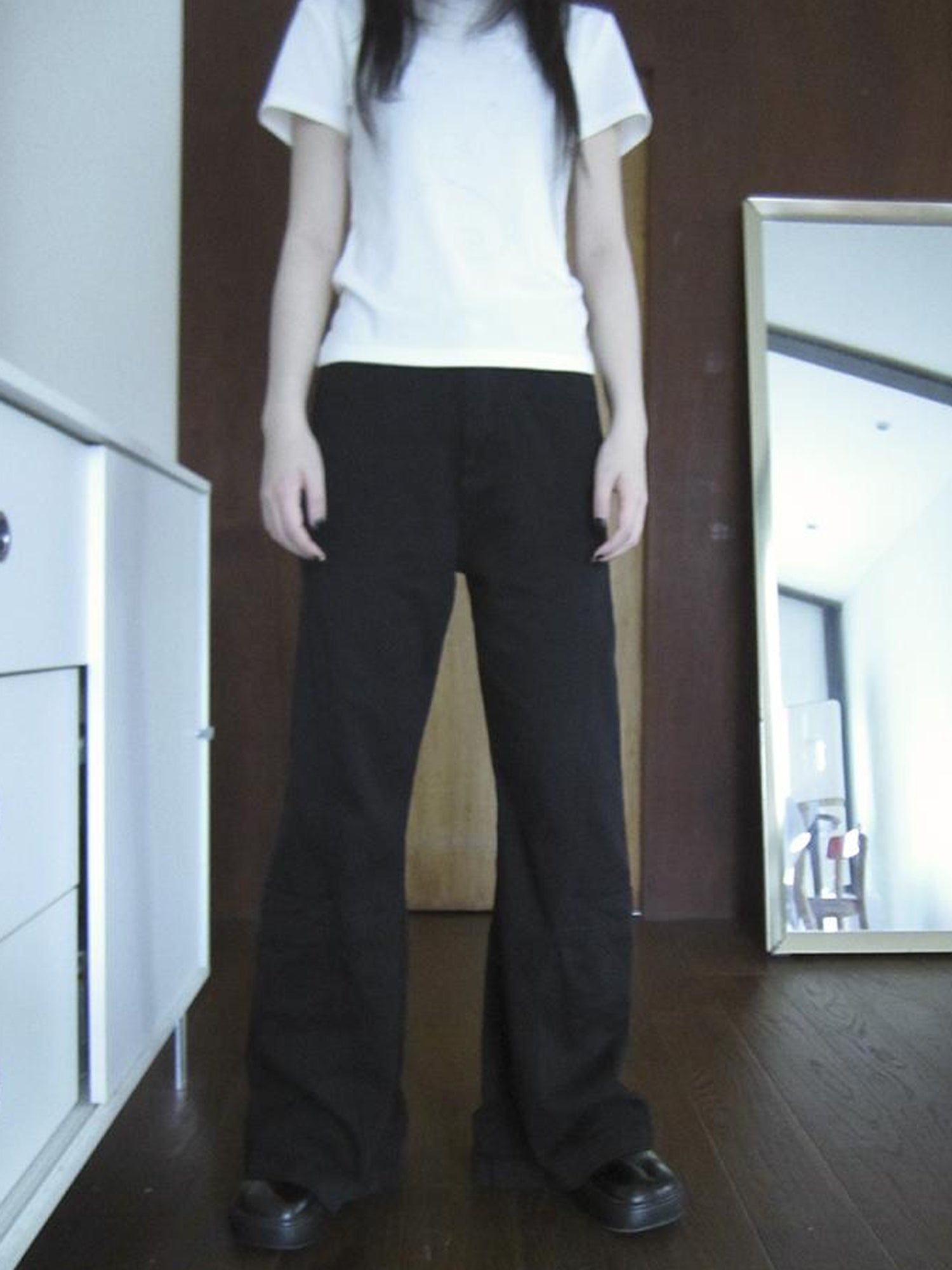 ang project Vintage Black Washed High Waisted Wide Leg Flare Jeans