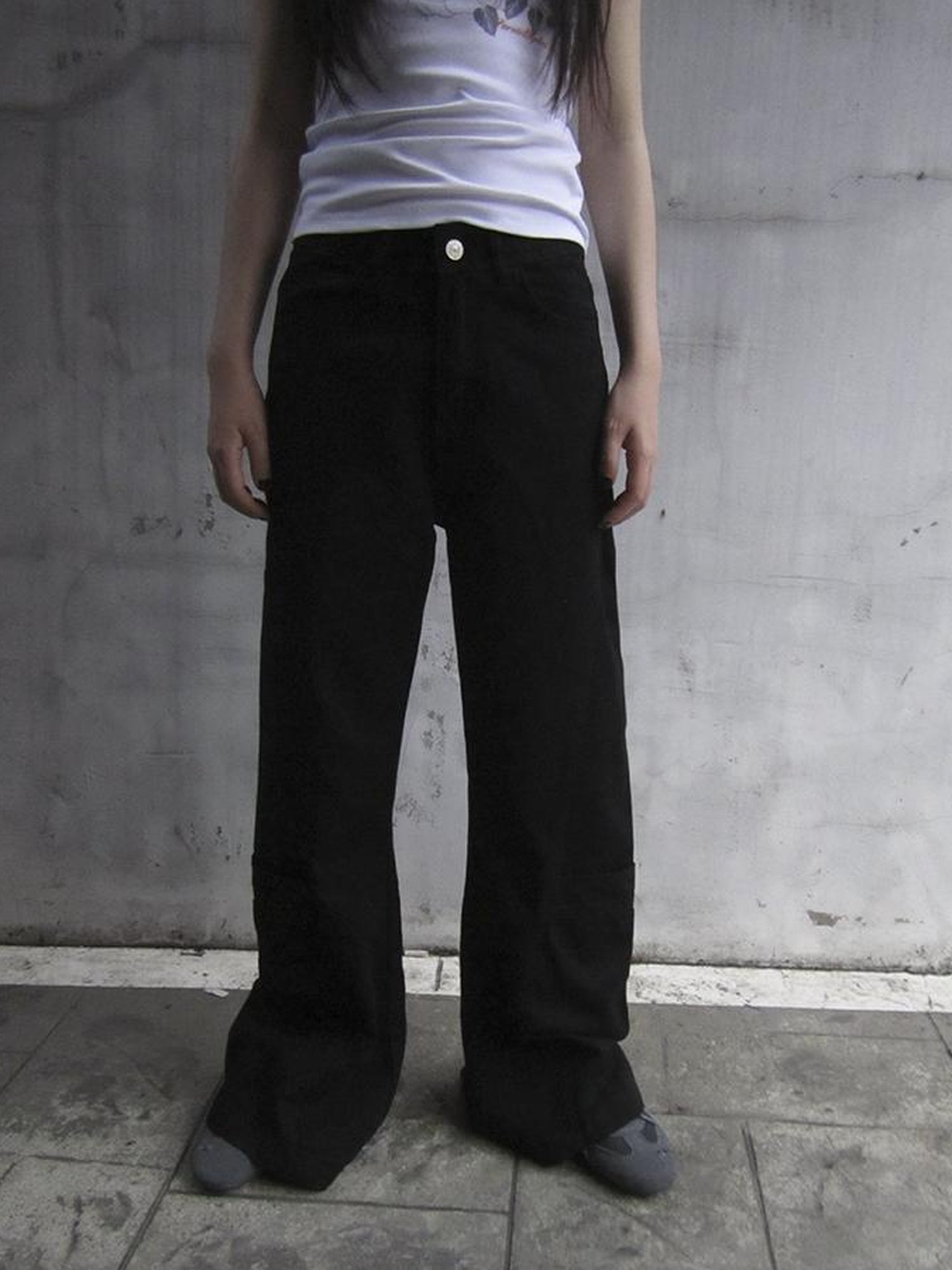 ang project Vintage Black Washed High Waisted Wide Leg Flare Jeans