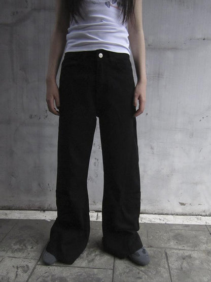 ang project Vintage Black Washed High Waisted Wide Leg Flare Jeans