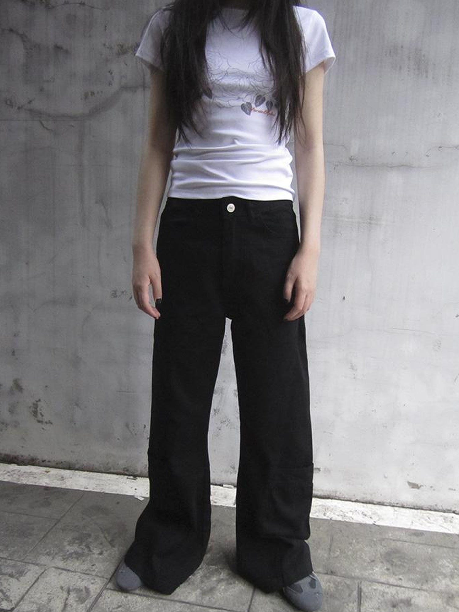 ang project Vintage Black Washed High Waisted Wide Leg Flare Jeans