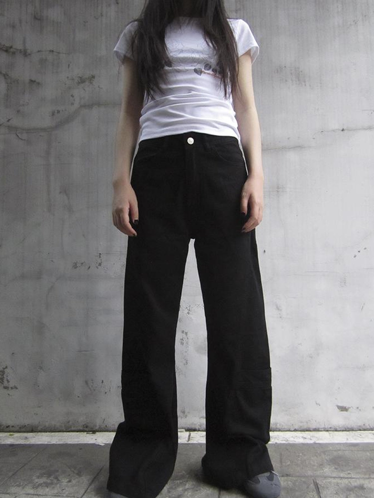ang project Vintage Black Washed High Waisted Wide Leg Flare Jeans