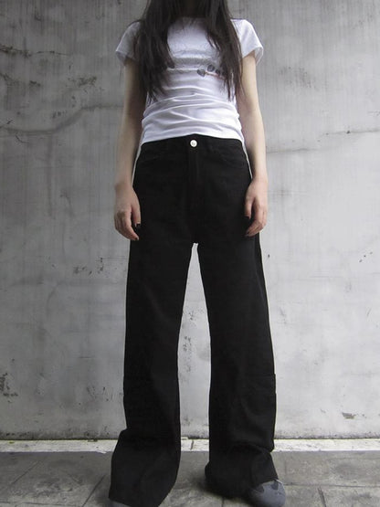 Vintage Black Washed High Waisted Wide Leg Flare Jeans