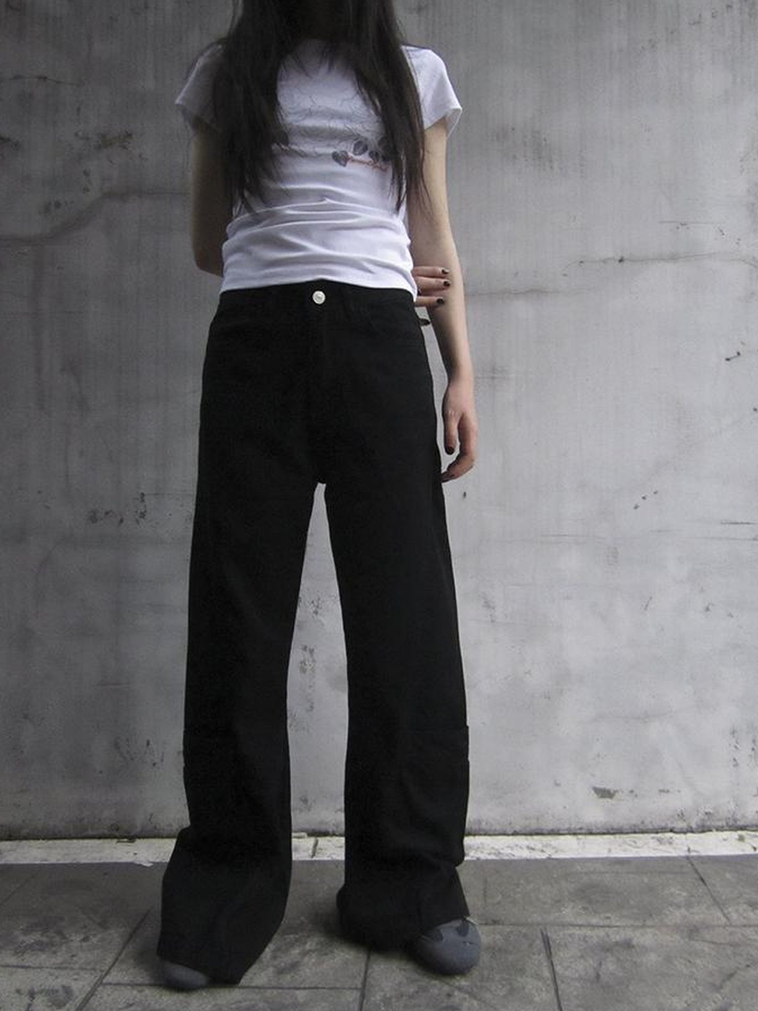 ang project Vintage Black Washed High Waisted Wide Leg Flare Jeans