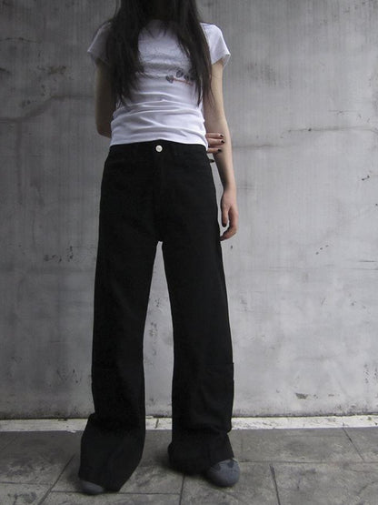 ang project Vintage Black Washed High Waisted Wide Leg Flare Jeans