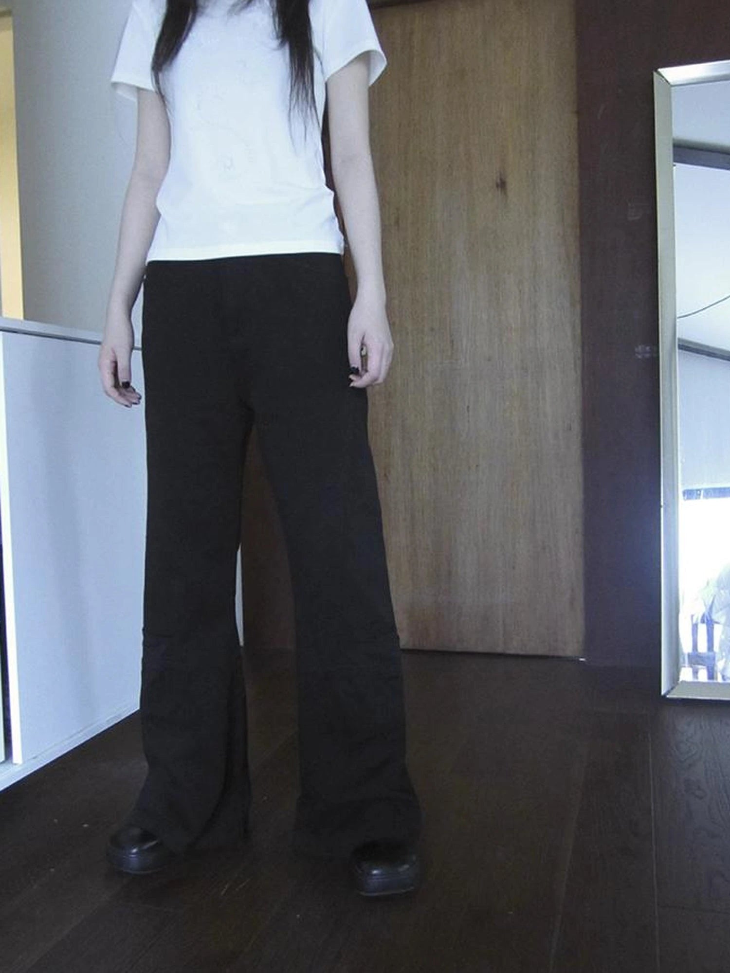 Vintage Black Washed High Waisted Wide Leg Flare Jeans
