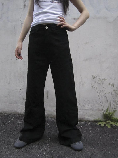 Vintage Black Washed High Waisted Wide Leg Flare Jeans