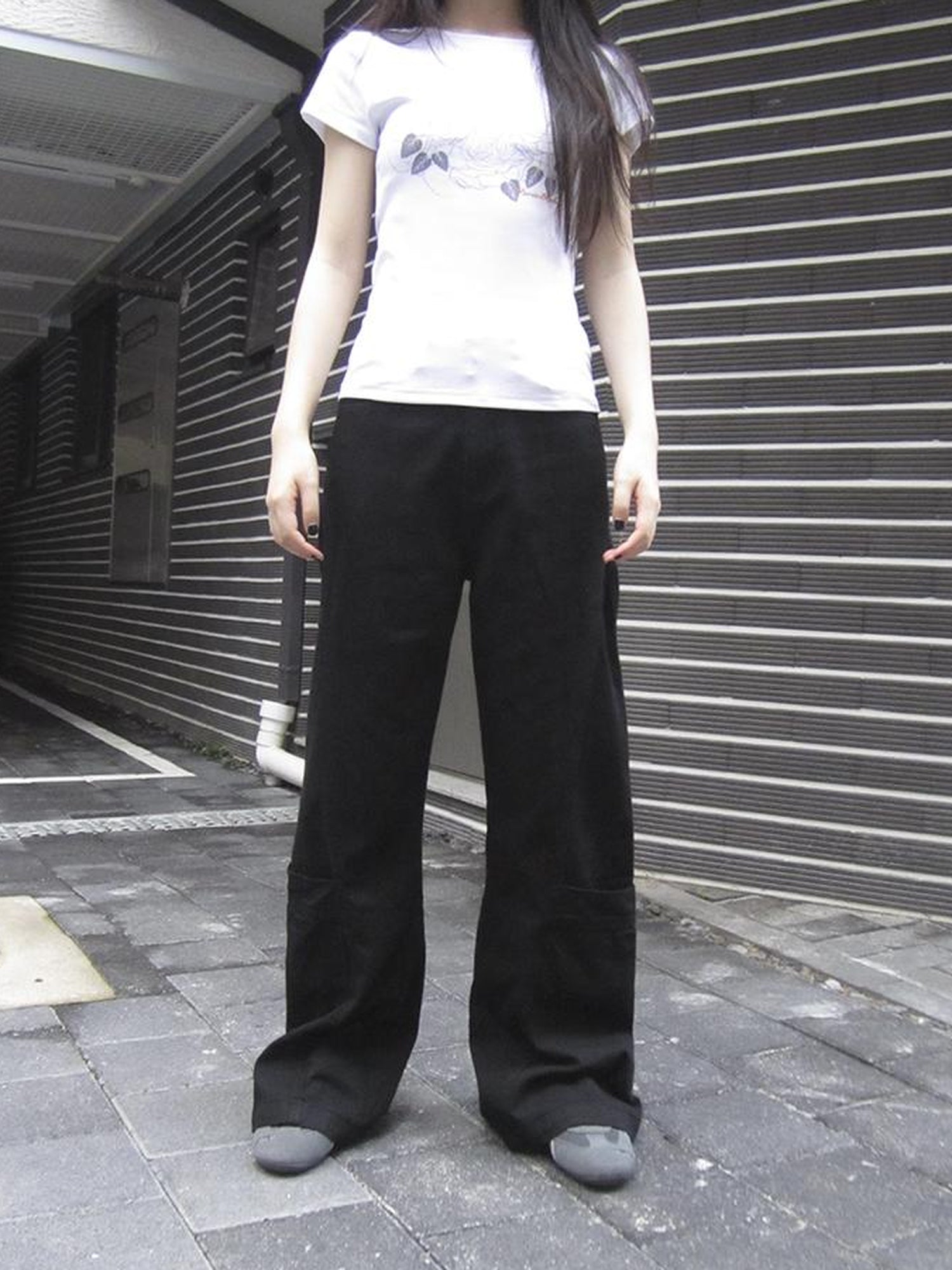 ang project Vintage Black Washed High Waisted Wide Leg Flare Jeans